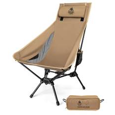 OneTigris TIGERBLADE Campingstol med hög rygg, vikbar 170 kg, fällstol, camping, lätt, trekantig ram, fiskstol, vikbar med 2 sidofickor, vikbar stol, ultralätt för utomhusbruk, vandring (kojote brun)