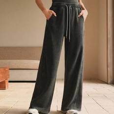 Mångsidiga stickade träningsbyxor för damer för höst och vinter, American Wide Leg Sandwash Black Sweatpants - Svart - L,M,S,XL