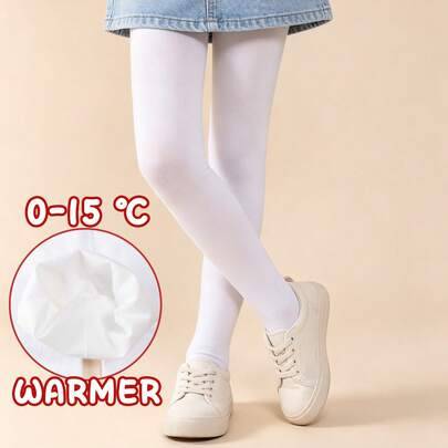 1/3 par enkla mångsidiga borstade vita tajta tights för barn, dansstrumpor för flickor, varma vita vintertights för flickor, lämpliga för skoluniform - Vitt (2-3Y,4-6Y,7-9Y,10-12 år)