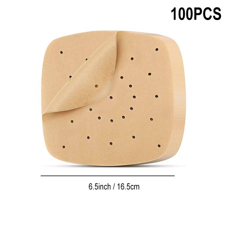 100 st airfryer liners 6.5/7/7.5/8.5/9 tums fyrkantiga runda airfryer papper engångsbakpapper kök non-stick ångmatta - S 100 st -6.5 tum