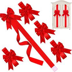 KAHEIGN 9 st julbandsbågar, stora röda rosetter julgran rosett julkrans rosett dörrband för julgran eldstad hem ytterdörr dekorationer