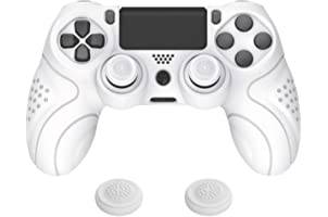 PlayVital Skydd Fodral för ps4-kontroller,Halkskydd Silikonskal Hölje Kompatibel med ps4 Slim/Pro Controller,Silikon Skydd Hud Ärm Skyddande för ps4 med 2 Joystickhölje-Vit(Guardian Edition)