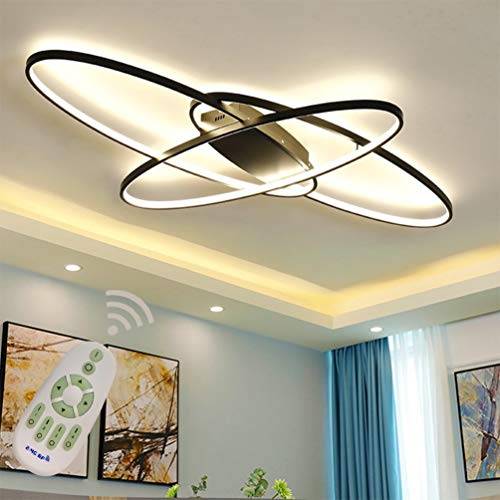 ZZZK Vardagsrum, LED, modern taklampa, matsal, dimbar med fjärrkontroll, oval 3-ringars design, metall, akrylskärm, ljuskrona för kök, sovrum, badrum, tak, lampor, L 95 x B 65 cm, svart