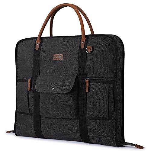 S-ZONE handbagage plaggväska för affärsresor kanvas läder män kvinnor kostymskydd, Svart-L, L, Modern