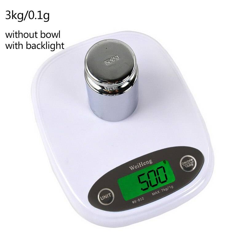 7kg/3kg 0.1/1g kök skala hög precision mini lcd digital display skala gram väger smycken mat mått skala med skål - 3kg-0.1g bakgrundsbelysning