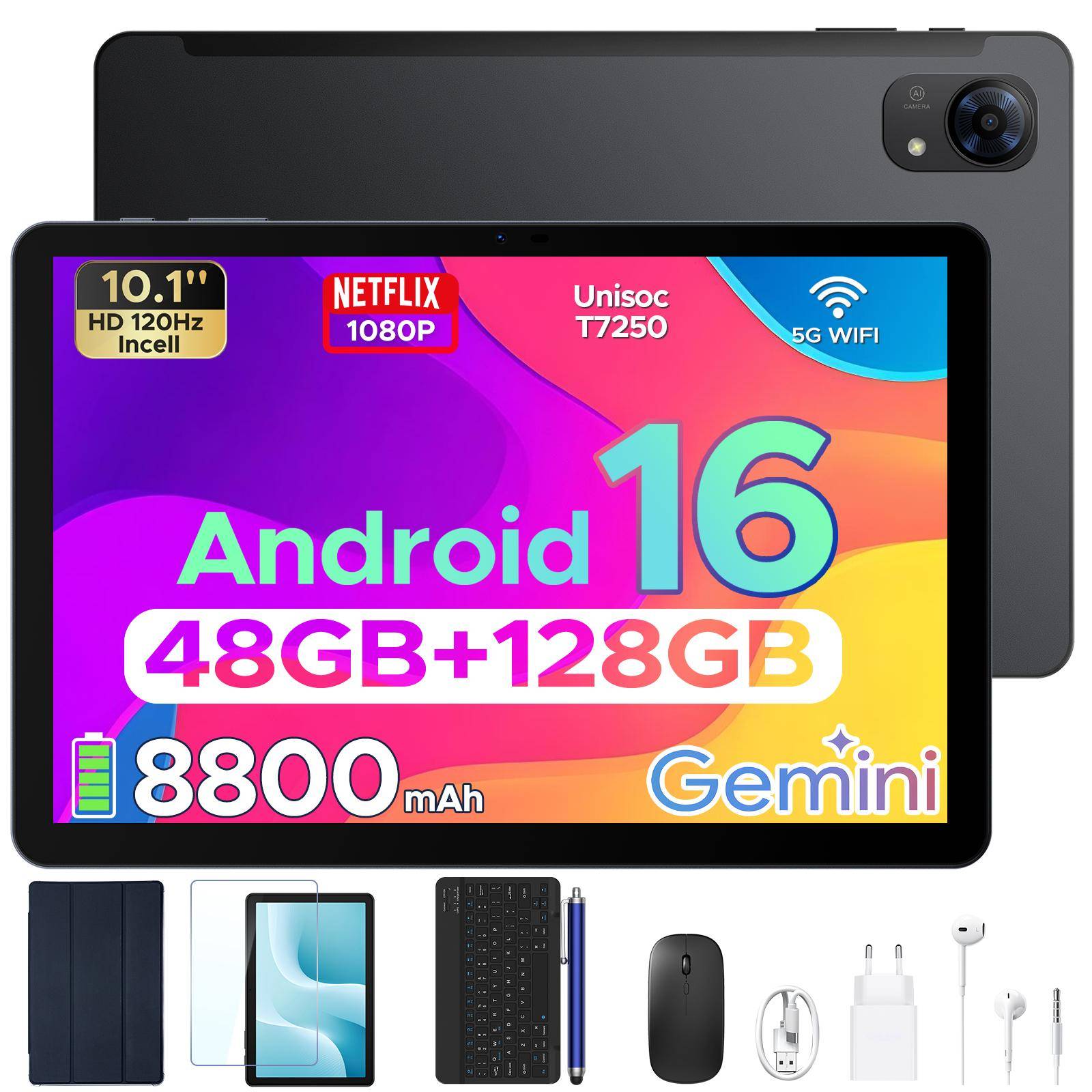 AP10PRO 10,1 tum, Android 16-surfplattor, 120Hz, 48GB+128GB/2TB, Octa-Core, 8800mAh, Widevine L1, 3,5 mm hörlursuttag, Surfplatta med tangentbord, Pen