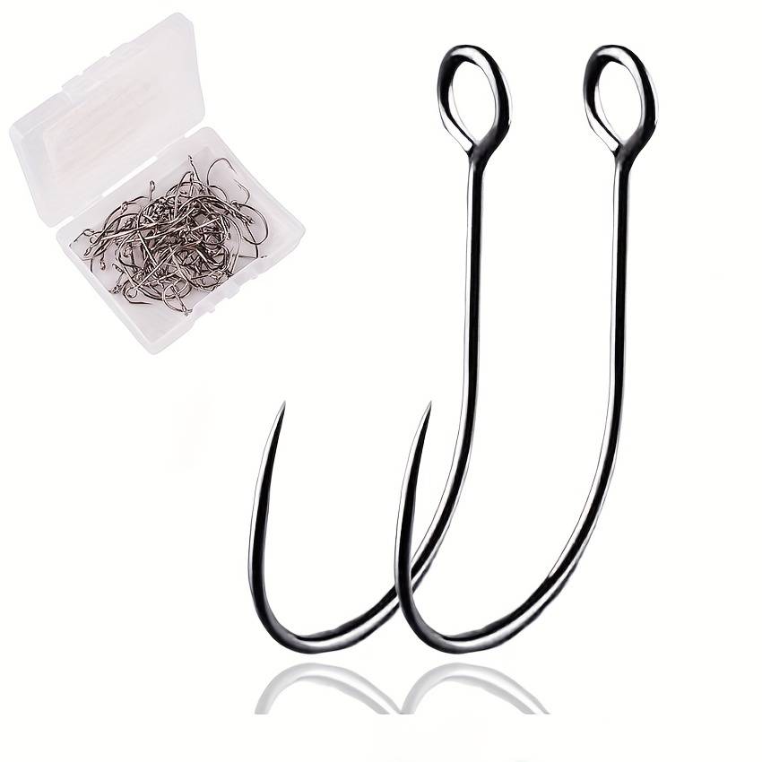 TEMU 50pcs Fishing Hooks - Inline Large Eye Circle Single Hooks For Fishing Spoon Spinner Lure Bait - Barbed Saltwater & Freshwater Sizes 2#-10#