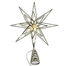 24-Corner Pentagram Christmas Star Tree Topper With LED Lights | Twinkling Holiday Tree Decoration | Hollow Iron Star For Christmas Tree | Festive LED Lighted Treetop Ornament For Home Decor