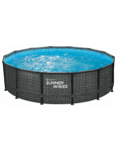 ELITE Frame fritstående pool komplet sæt m/stige og pumpe H107 x Ø427 cm - Grå rattanoptik