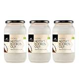 FOODIN Ekologisk kokosolja 3000 ml (3 x 1 000 ml), naturlig, kallpressad, premium, kokosolja i glas, 1 liter, bra alternativ för stekning och matlagning, 100% glutenfri och vegansk