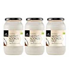 FOODIN Ekologisk kokosolja 3000 ml (3 x 1 000 ml), naturlig, kallpressad, premium, kokosolja i glas, 1 liter, bra alternativ för stekning och matlagning, 100% glutenfri och vegansk
