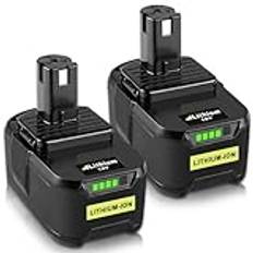 Ibanti 2 st RB18L50 18V 5,5 Ah batteri ersättning för Ryobi P108 RB18L40 RB18L25 RB18L15 RB18L13 P108 P107 P122 P104 P105 P102 P102 P111 03 med indikatLED