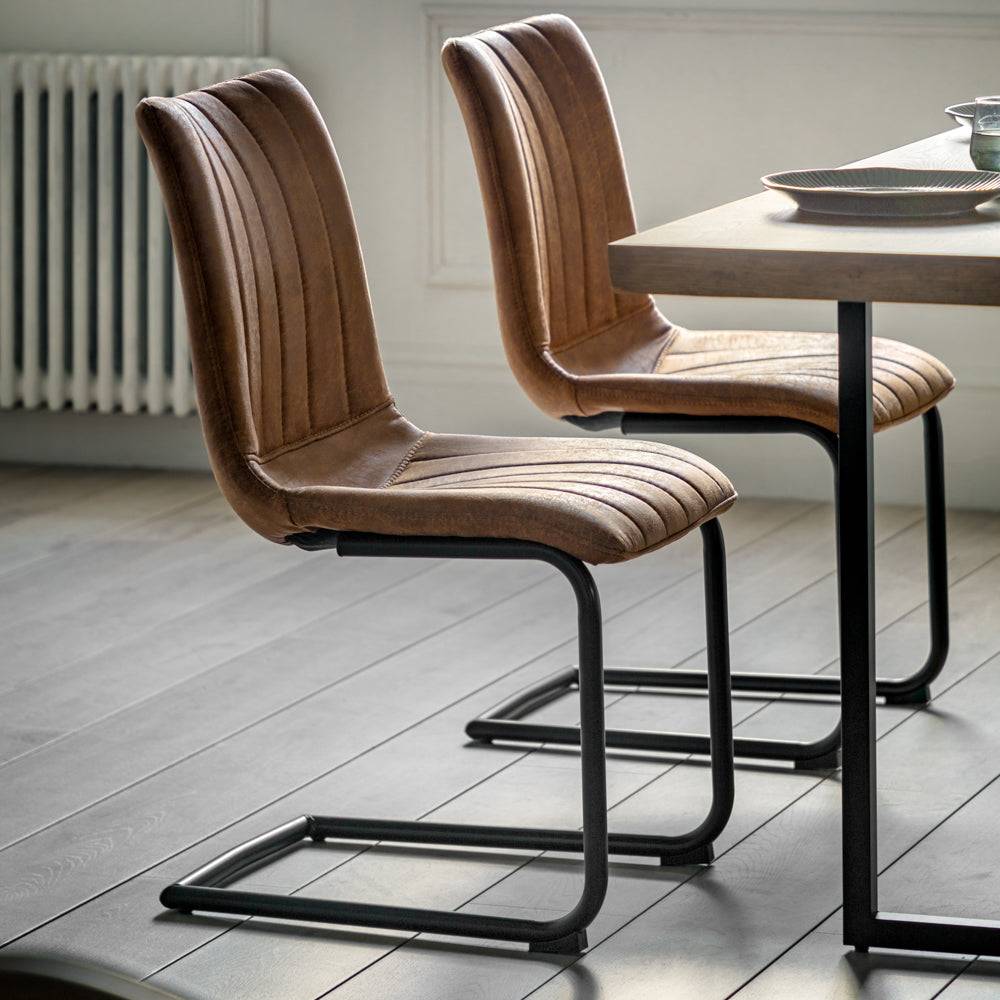 Edington Set of 2 Dining Chairs - Faux Brown Leather