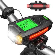Cykellygte, USB genopladelig cykellygte med speedometer Cykelcomputer LED-cykellygte foran og bag Kraftig lys til MTB-cykelcykel mountainbike