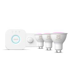 Philips Hue Startsæt: 3 x GU10 spots + Smart button Hue White and color ambiance