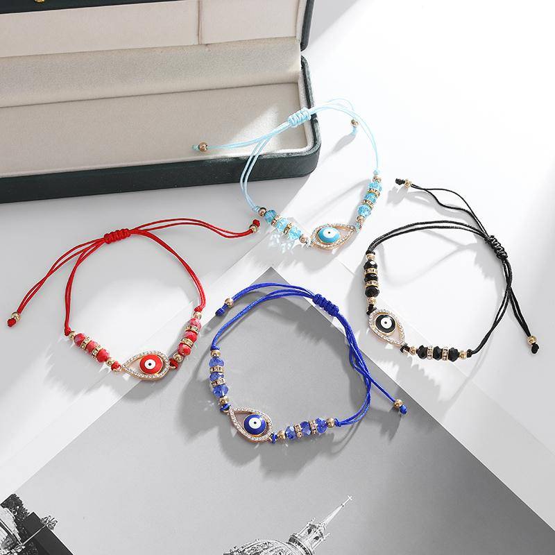 Turkiskt Onda Ögat Berlockarmband för Kvinnor Boho Stil Handvävd Lyckosam Justerbar Armband Mode Lyckosmycken