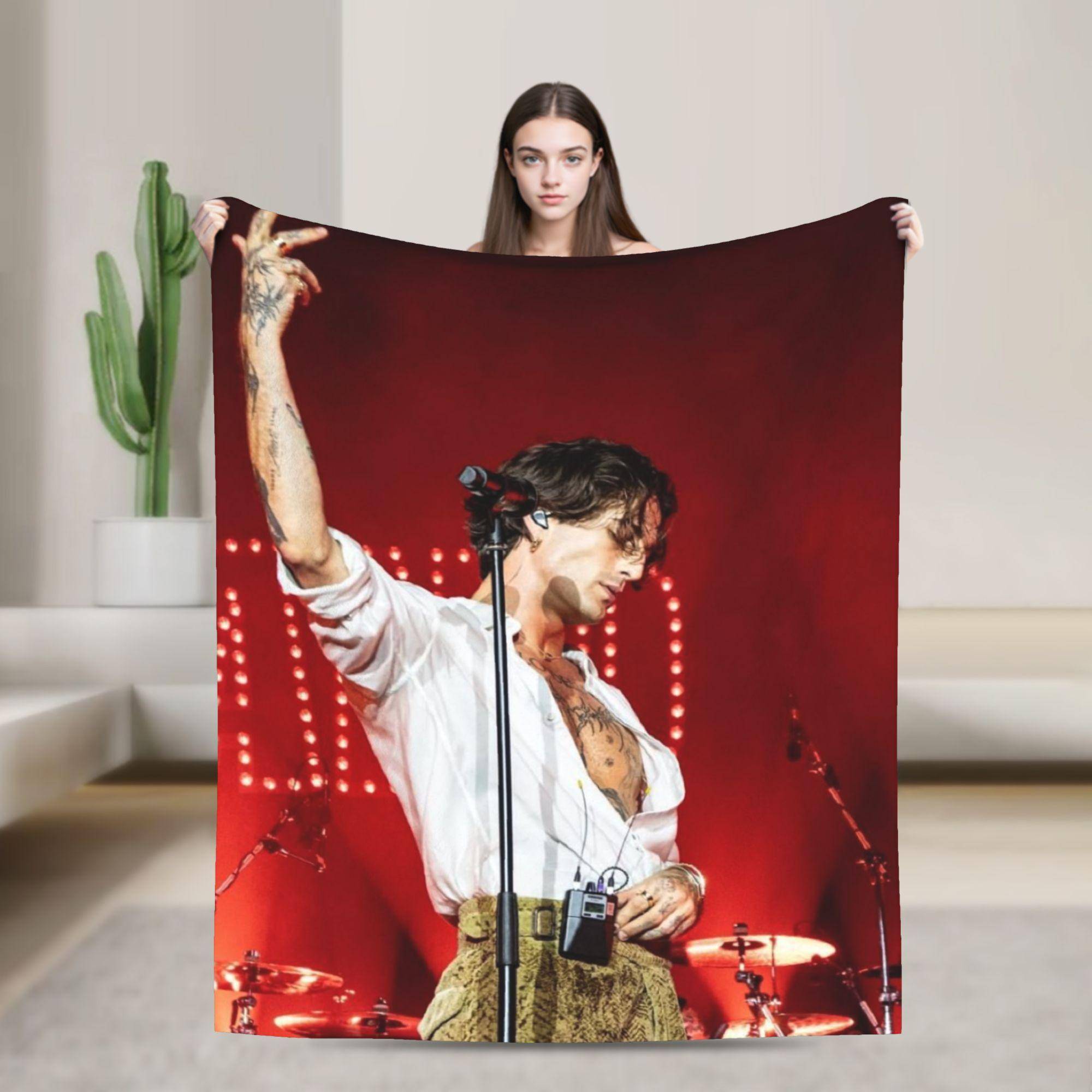 Supermjuk Damiano David rockartist fläktpresent Kastfilt Premium Flanellfleece Sängfilt Mysiga plyschfiltar Hela säsongen