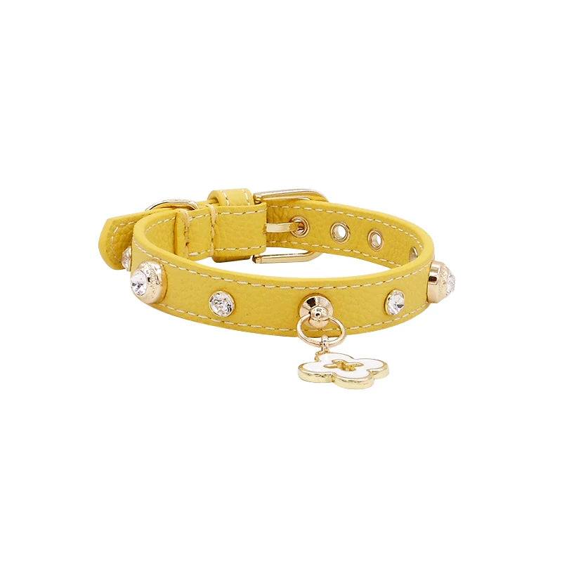 Rhinestone Genuine Leather Dog & Cat Collar - As Picture 3 / XXS 1.1x16-21cm (XXS 1.1x16-21cm)