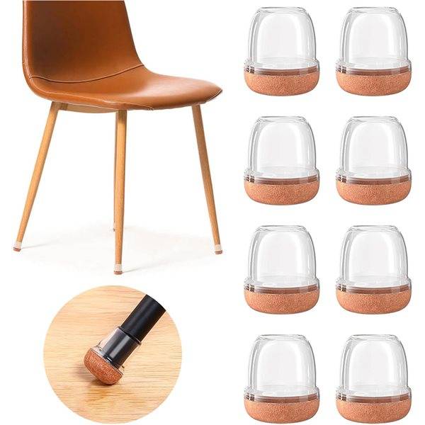 Runda stolbensskydd 19–25 mm / stolbenskoppar i TPE med filt / golvskydd 8-pack klar