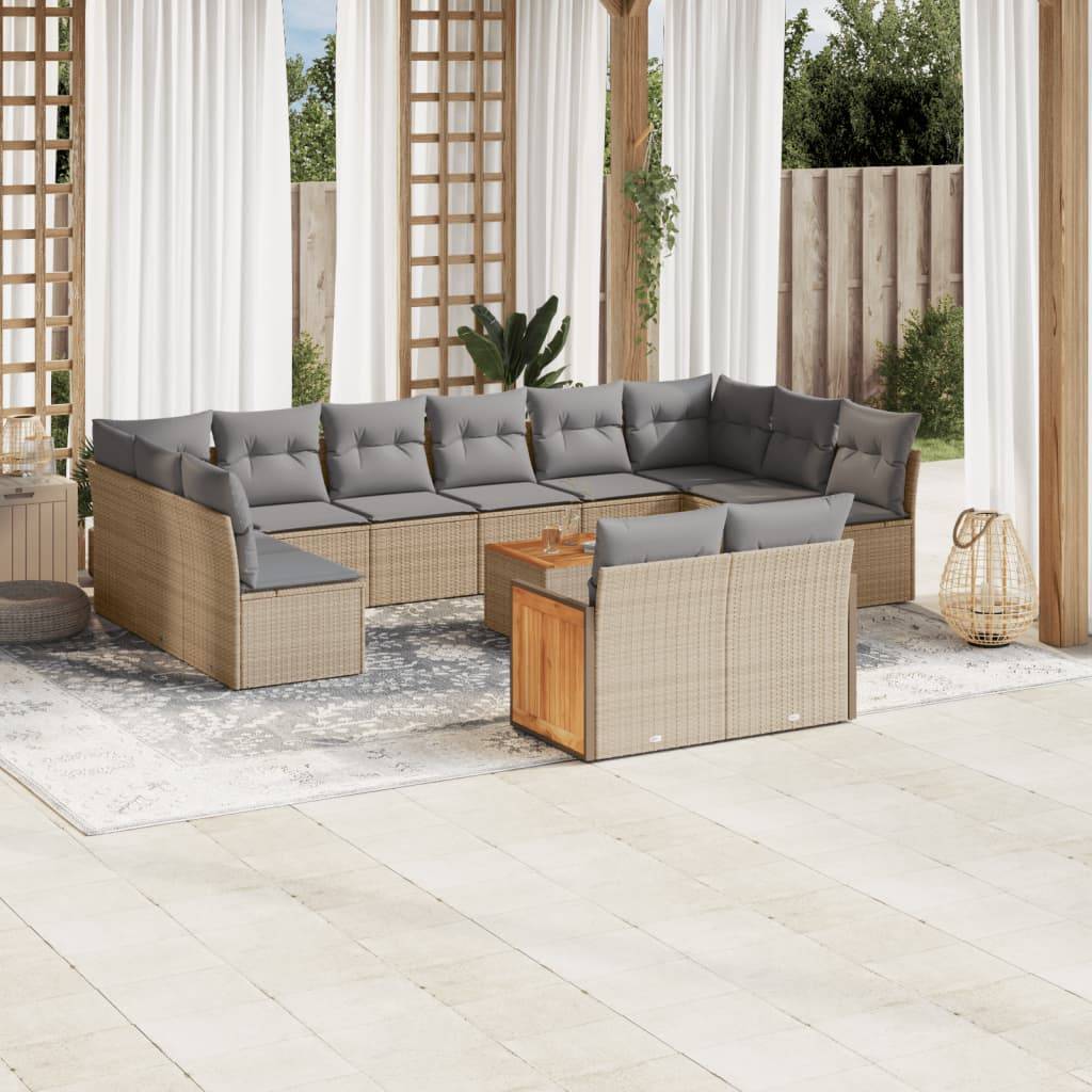 Sofasæt Til Haven 12 Dele Med Hynder Polyrattan - beige og grå / Med bord