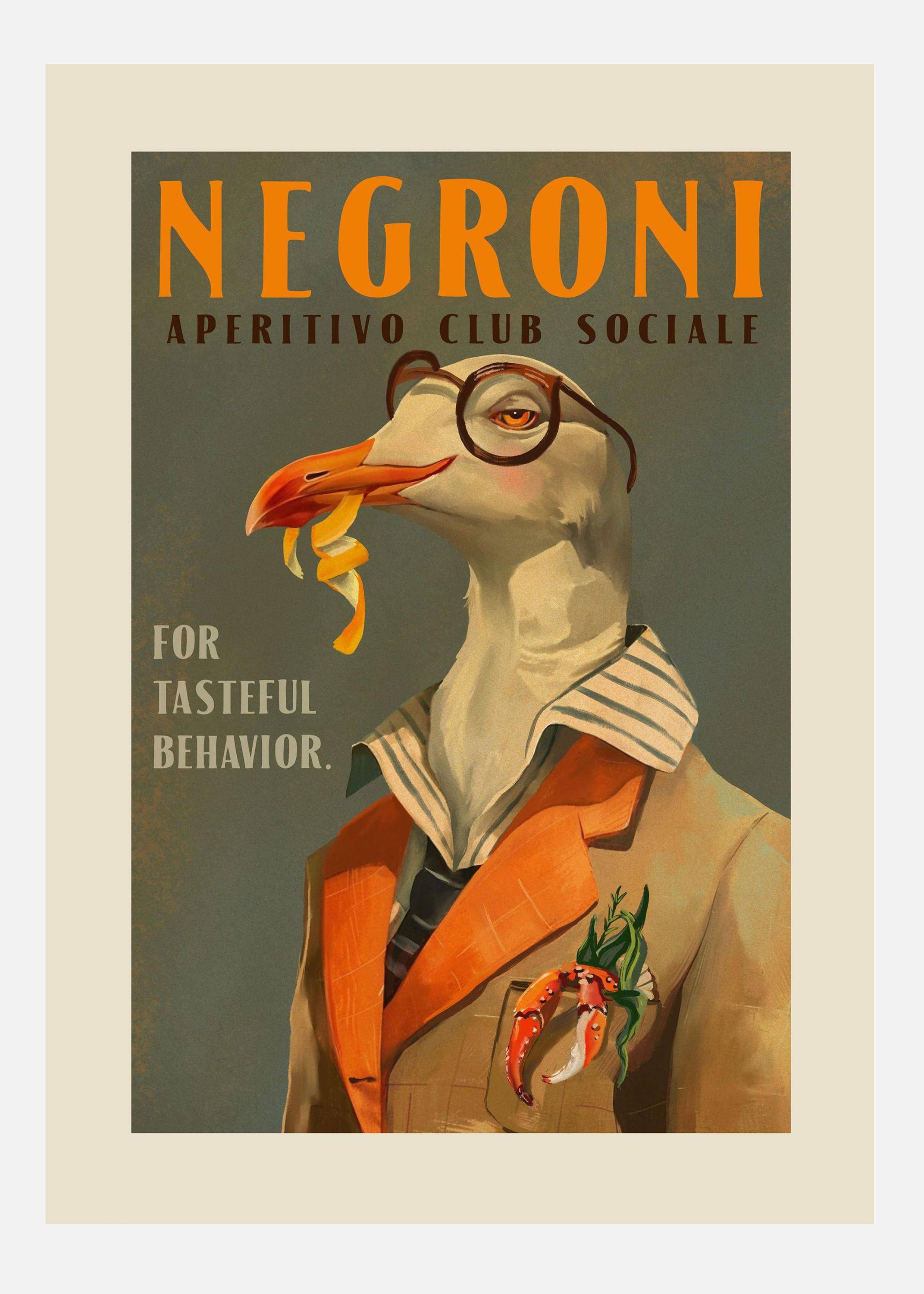 Vintage Art Deco Negroni Of A Fancy Seagull Canvastavla (100x140 cm)