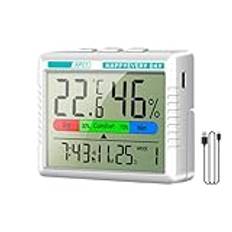 Room Temperature Monitor, Digital Humidity Meter with Clock, Multi-Functional Wall Thermograph with Temperature & Humidity Sensor for Family, Home, & Friends, Digital Humidity Meter with Clock