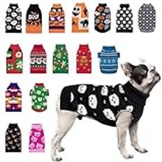 CuteBone Halloween-hundtröja för små hundar, med dödskallar, stickad, för husdjur, vinterkläder, tröja, varm stickad med linnehål DS35XS-DE