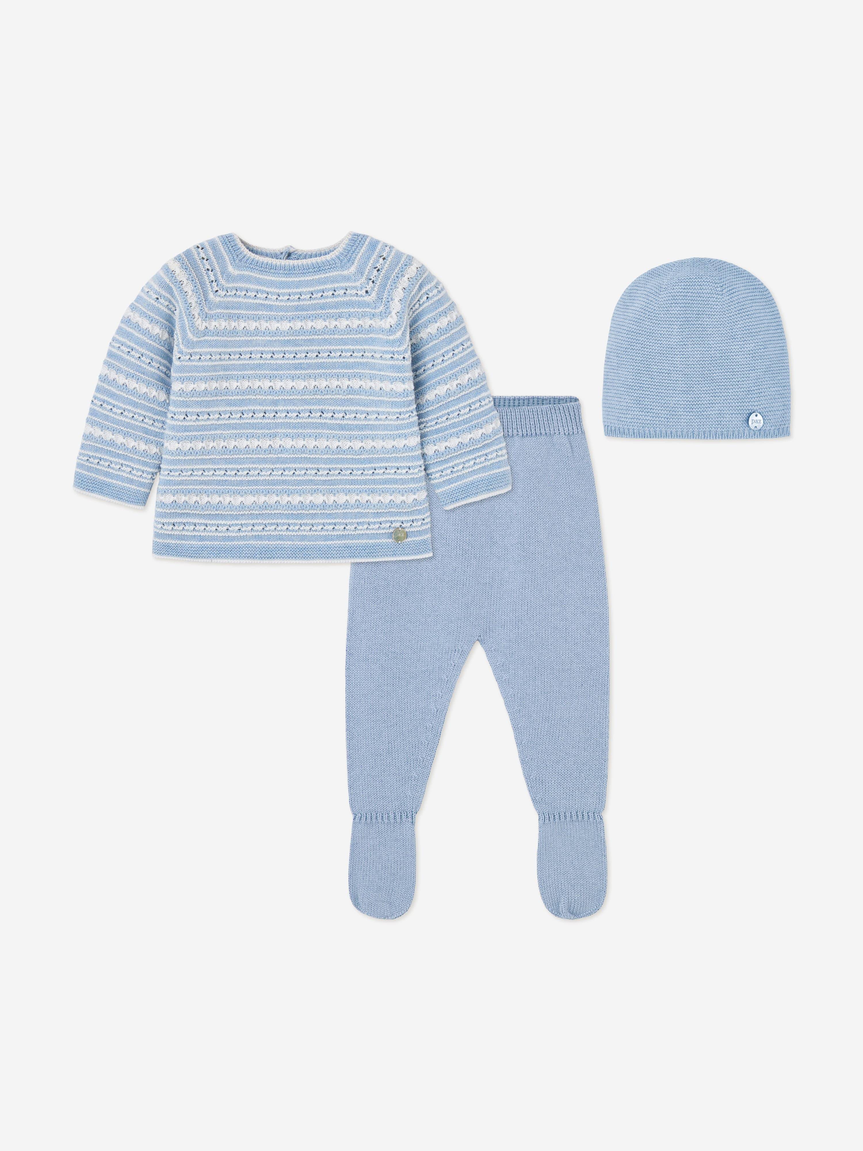 Paz Rodriguez Baby Boys Knitted 3 Piece Leggings Set in Blue - Blue / 1 Mth (1 Mth)