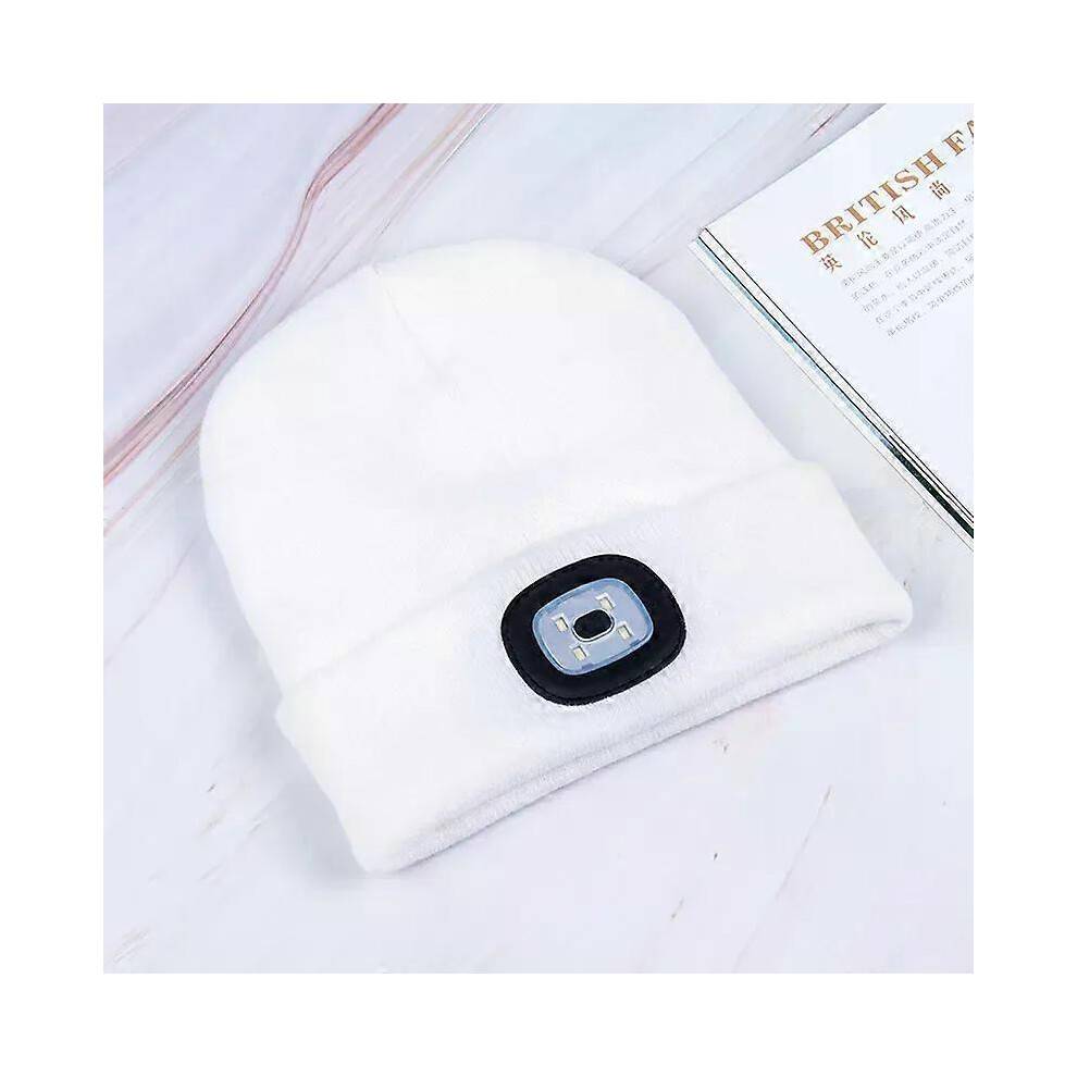 (white) Winter Knitted Beanie Hat With Light Earphone Bluetooth Led Light Luminous Outdoor Mountaineering Handfree Music Headphone Hat