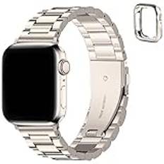 Fullmosa Kompatibel med Apple Watch Band 45mm 44mm 42mm, Metal Ersättningsrem Armband för iwatch SE Series 9 8 7 6 5 4 3 2 1, Stjärnljus
