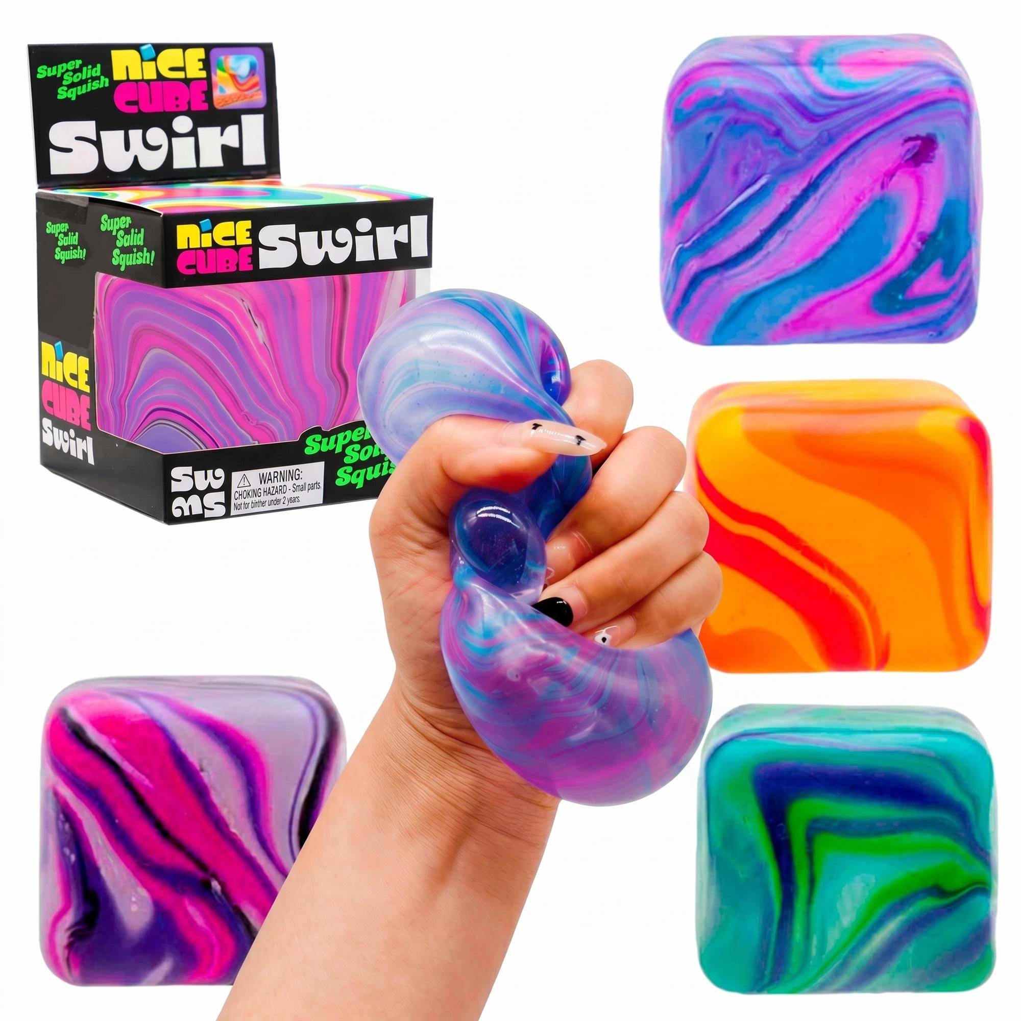 4-Pack Nice Cube Stressboll & Fidget Toy – Swirl Cube Squishy Stresskub 5,5cm, Sensorisk Tankeleksak, Alternativ till Needoh