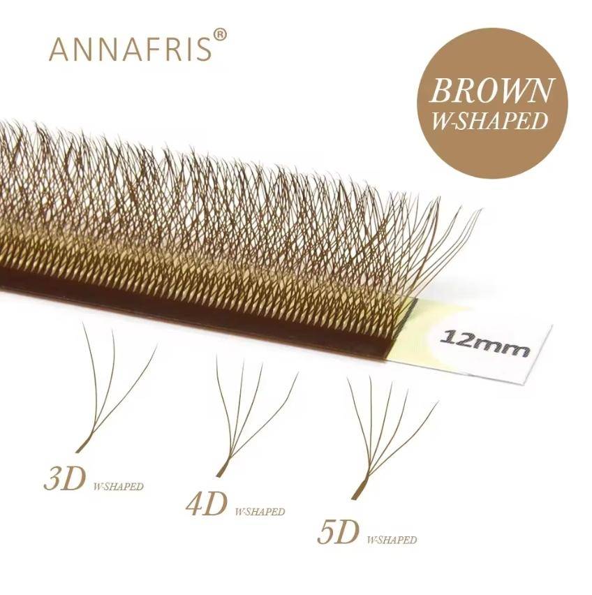 ANNAFRIS Brun W Form Ögonfransförlängning 3D 4D 5D W Frans Bloom Automatisk Blomning Premade Fans Naturliga Mjuka Individuella Fransar brun