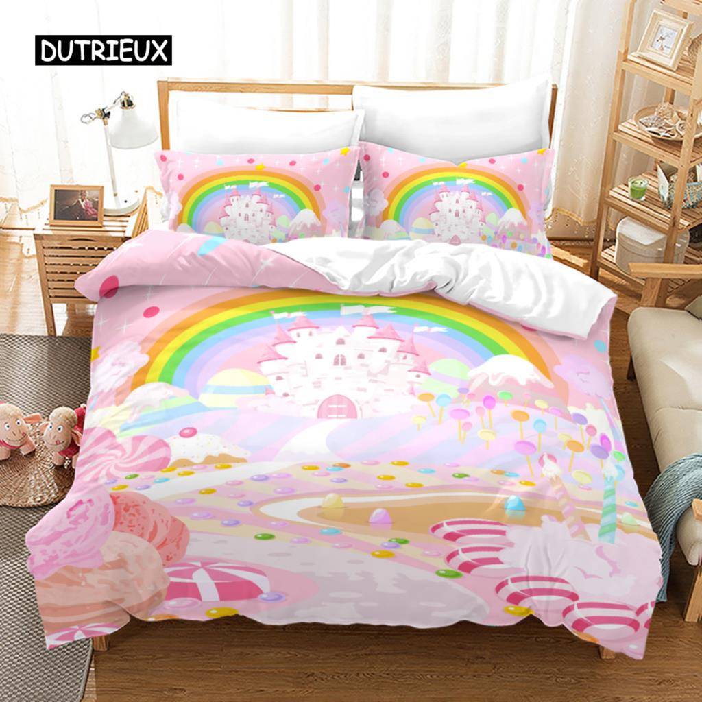 Trendiga pastellfärger regnbåge Sängkläder Set Baby Barn Påslakan 150x210 135x200 Med Örngott Och Dragkedja 150x200cm 3pcs
