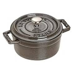 STAUB Mini Cocotte, rund med lock 10 cm, 0,25 l, lämplig för induktion, med matt svart emaljering inuti grytan, grafitgrå