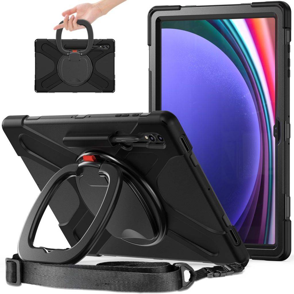 Samsung Galaxy Tab S9 cover med skulderrem - Sort