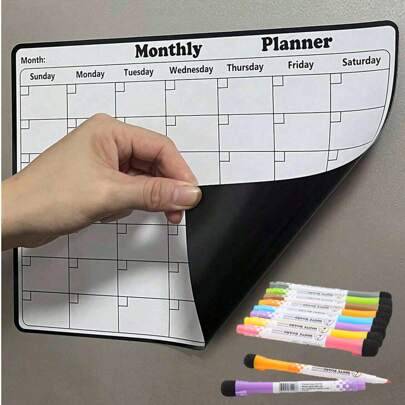 1 st magnetisk månadskalender för whiteboard, fläckavvisande vit slät yta, inkluderar färgglada pennor och röd suddgummi, lätt att torka av och rengör - Multifärgad (Multi-size)