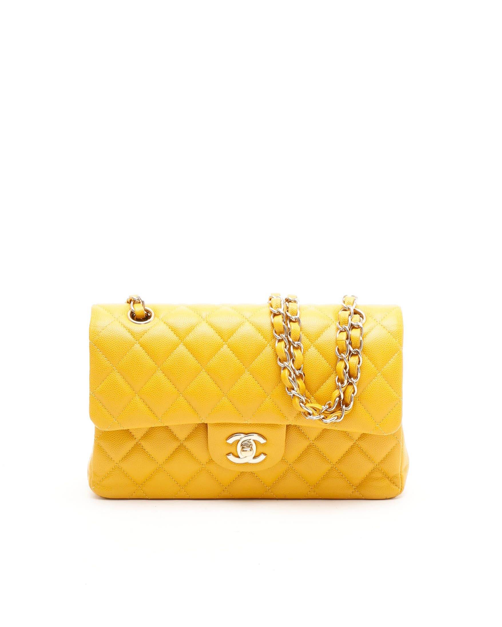 Chanel Classic Caviar Small Double Flap Bag - Yellow - One Size