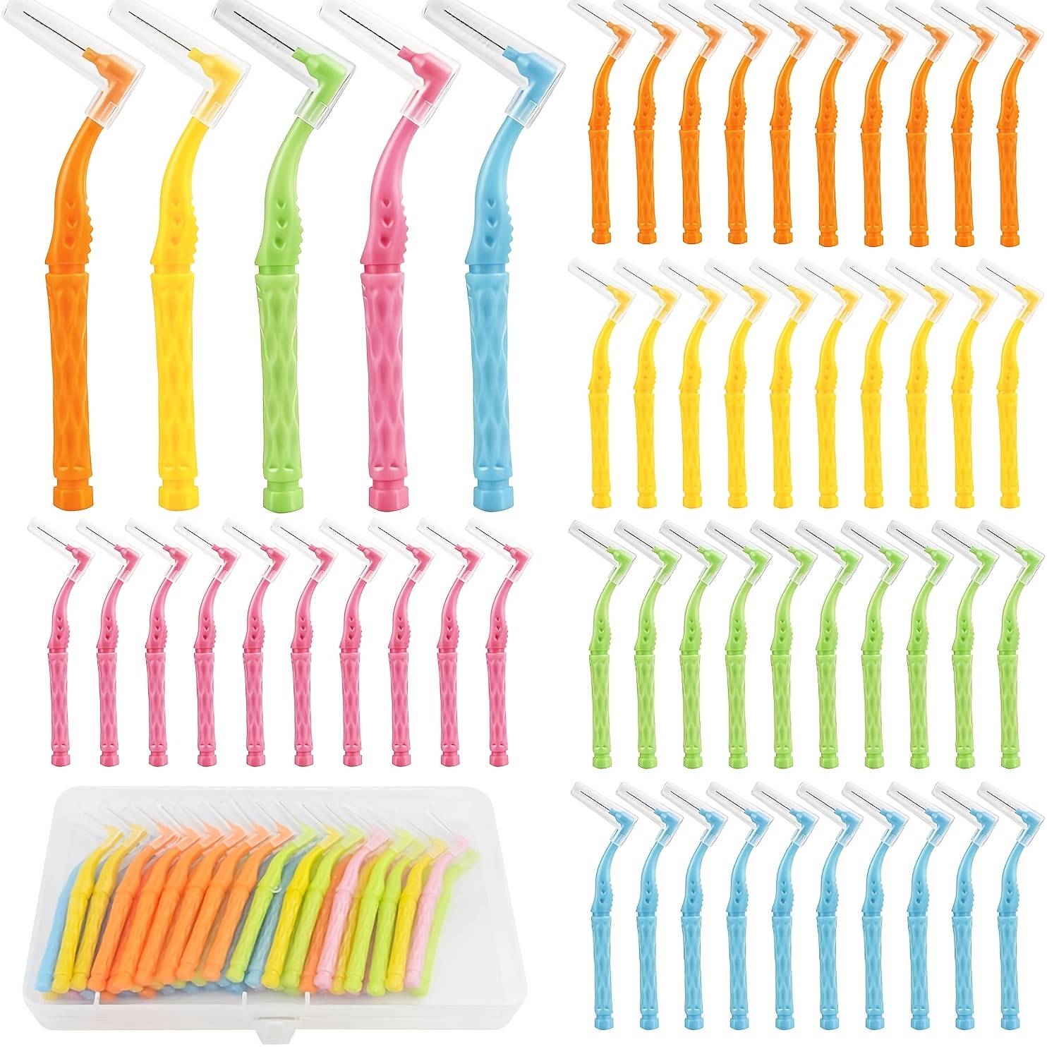 50pcs L Shaped Interdental Brushes, 5 Colors And 5 Sizes, Portable Oral Cleaners, Convenient Sealed Travel Case, Hygienic And Easy To Carry