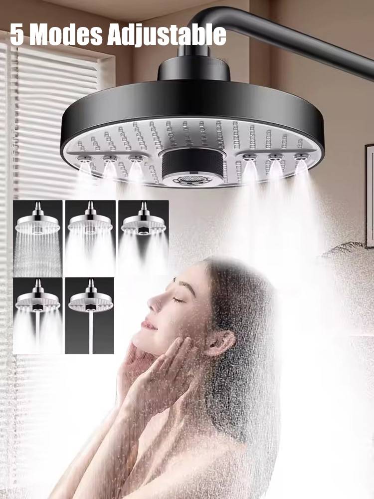 New 5 Modes Adjustable Rainfall Shower Head High-pressure Large Flow Top Spray 175mm Ceiling Mounted Supercharge Bathroom Shower