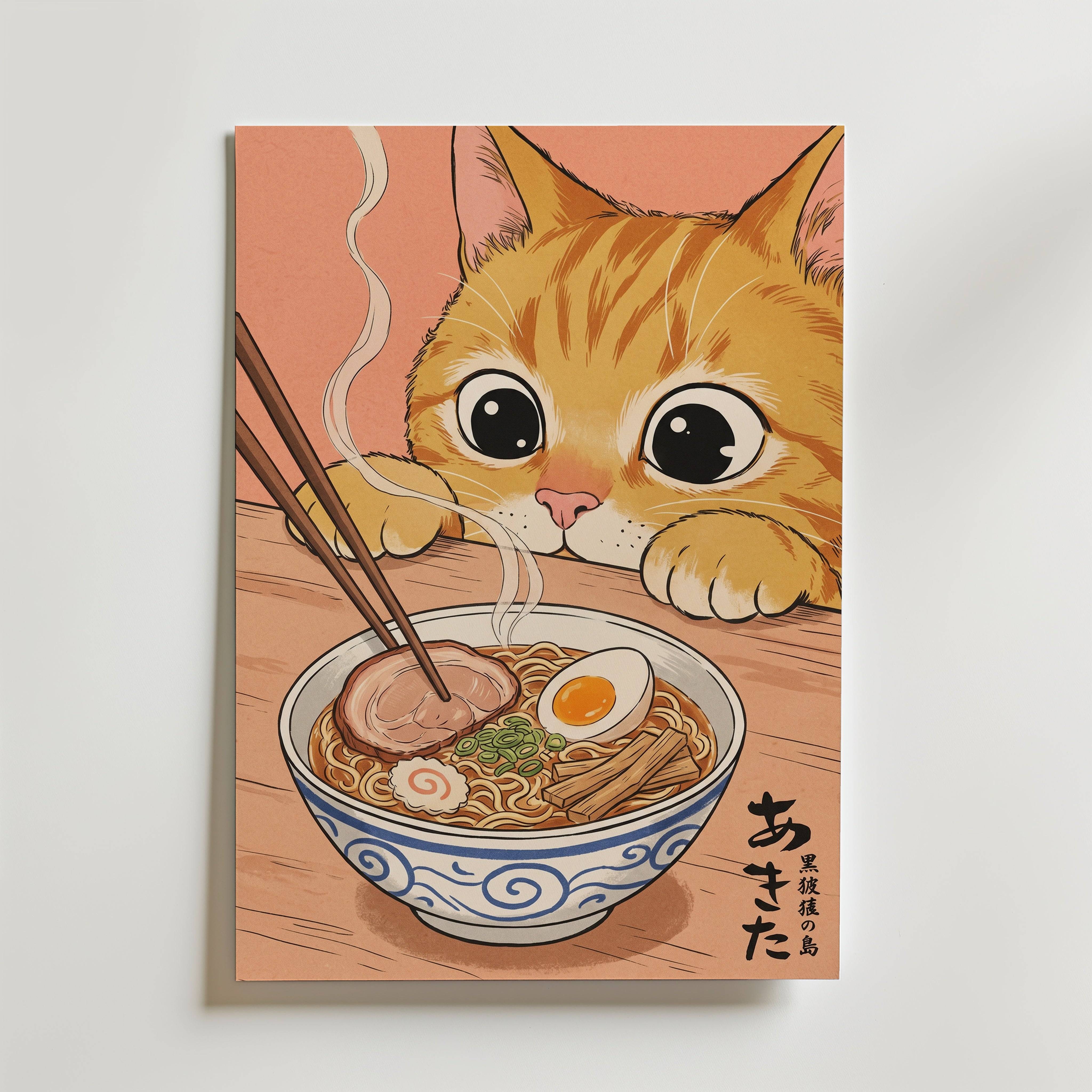 Ramen Cat Poster - Fine Art Poster 30x40 cm