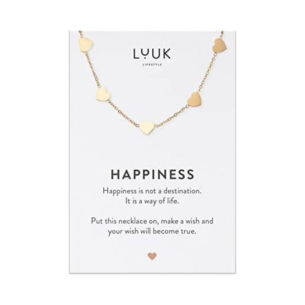 (Gold, Mond und Sterne) LUUK LIFESTYLE Stainless Steel Necklace for Women Happiness Quote Card Pendant Friendship Birthday Gift Silver