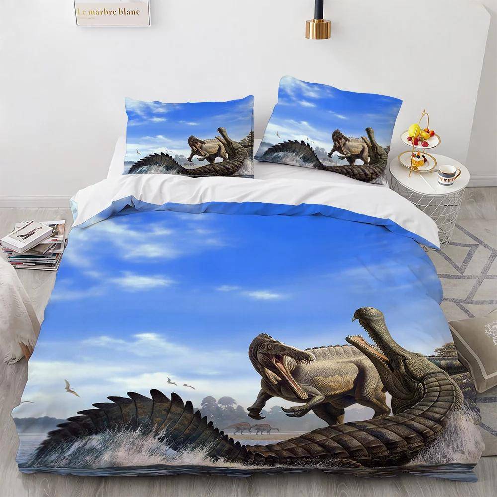 Dinosaurie Påslakanset King Queen Storlek För Barn Pojkar Flickor Polyester Sängkläder Set Tecknad Vilda Djur Mönster Täcke US Twin(172x218cm)