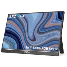 ARZOPA 16.1" Portable Monitor, 1920×1080 FHD IPS Tragbarer Monitor für Laptop mit Einzelstange, Unterstützt HDMI/Typ-C/USB-C, Augenschutz-Gaming-Bildschirm für Laptop/PC/Mac/PS3/4/5/Xbox