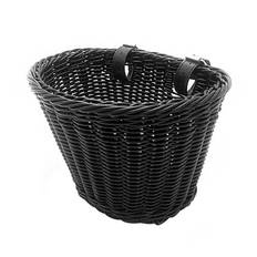 Kids Bike Front Basket Bicycle Hanging Basket Bicycle PP Rattan Woven Basket with Adjustable Belts svart