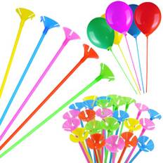 Ballongkoppar, stänger, 100 ballongställ, plast, ballongstavar, återanvändbara, ballongstavar, flerfärgade, för dekoration, födelsedagsfest, bröllop, tillbehör, semester, heminredning