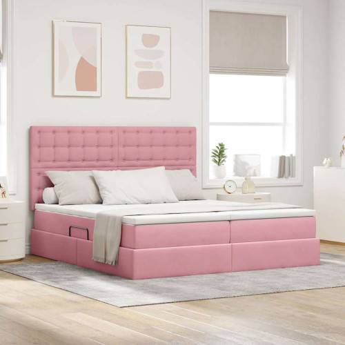 LED förvaringssäng med madrass Rosa 180 x 200 cm Sammet