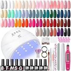 COSCELIA Komplett semipermanent nagellackssats, nagelslip + 35 färger semipermanent nagellack, UV-lampa för nagelgel, bas- och topplack Manikyrverktyg Tillbehör Nail Art Kit