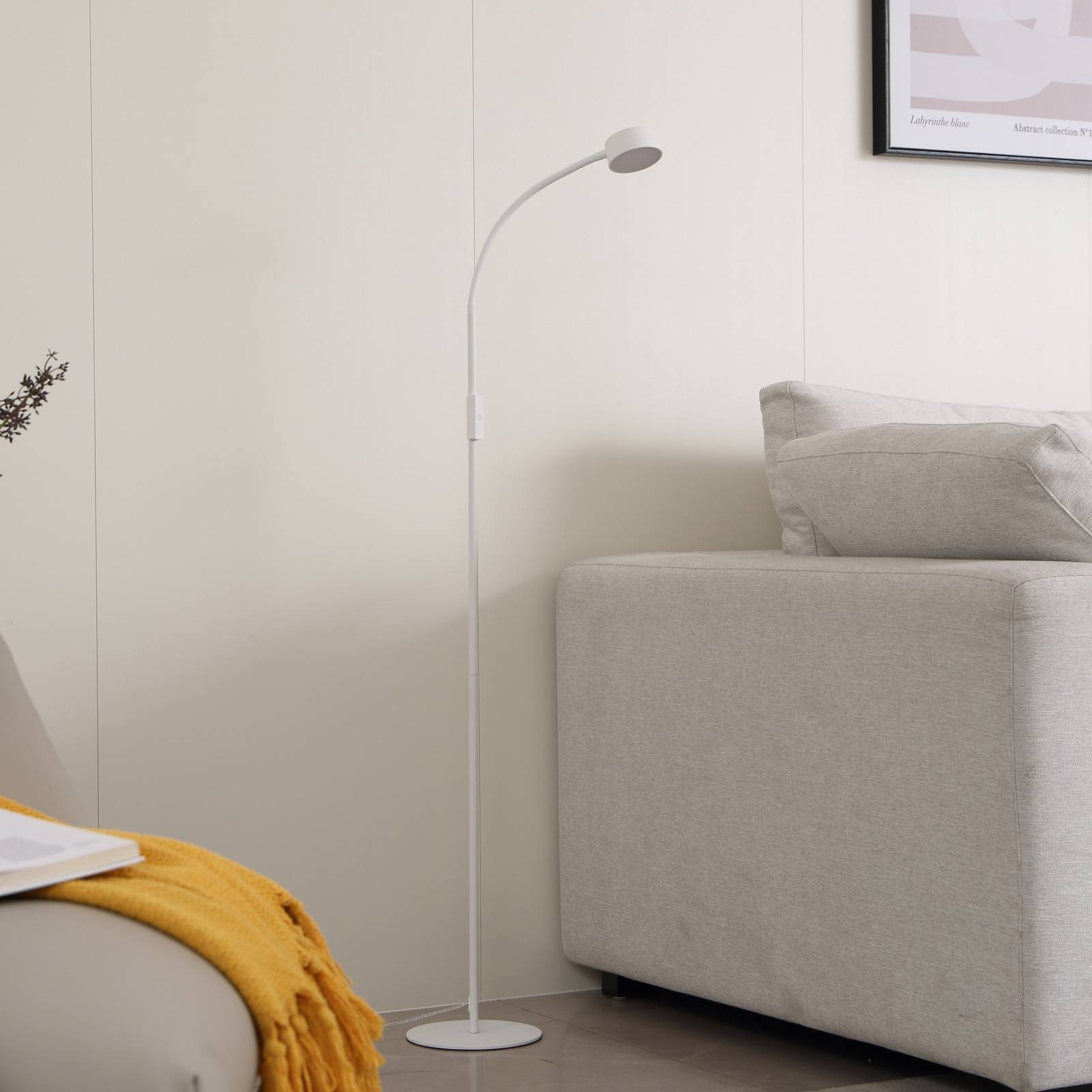 Golvlampa Maori Lindby, dimbar, Vitt / opal, Arbetsrum / kontor, Metall, Modern, Golvlampa