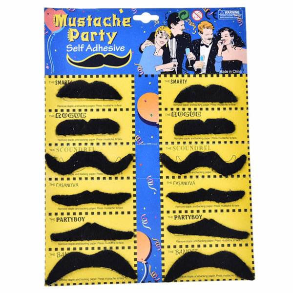 Mustasch för maskerad - Självhäftande - 12 st