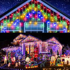 Elegear 20M 800 LED Gardinsträngljus Utomhus, Expanderbar ljusridå Med Timer IP44 Färgade Istappar Fairy Lights Fönster 8 lägen Julbelysning för Juldekoration Takfot Trädgård Balkong